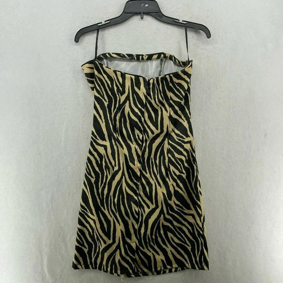 Jessica McClintock Gunne Sax Dress Sz 9 Zebra Animal Print Strapless Cocktail - Picture 2 of 10